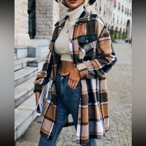 Plaid Print Drop Shoulder Flap Pocket Overcoat